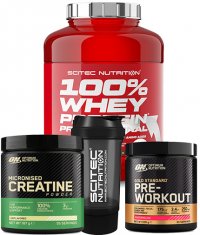 PROMO STACK SCITEC 100% Whey + Creatne + Pre Workout + Shaker